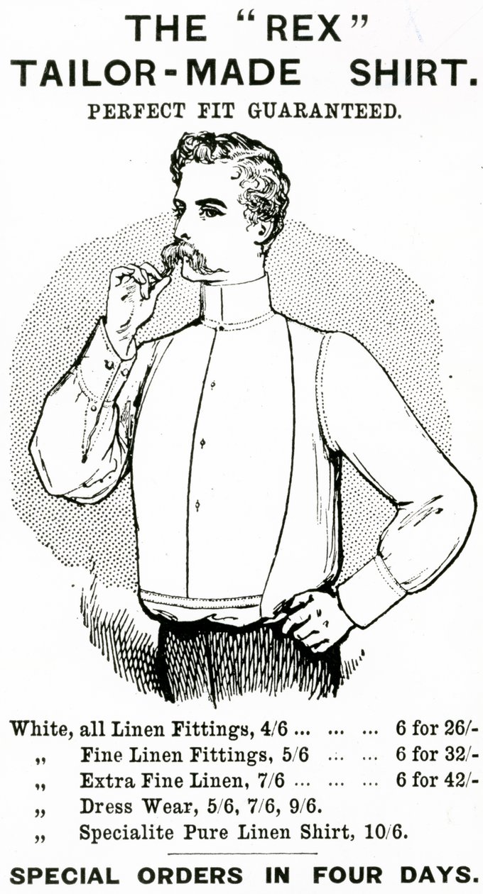&39;The Rex Tailor-Made Shirt&39;的广告，1890年（雕刻和凸版印刷） 作者 英语学校