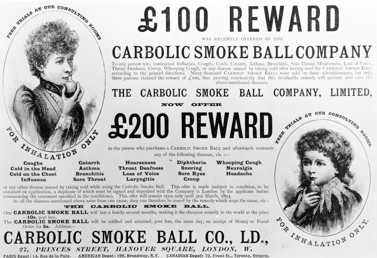 “Carbolic Smoke Ball Company”的广告，1892年 作者 英语学校