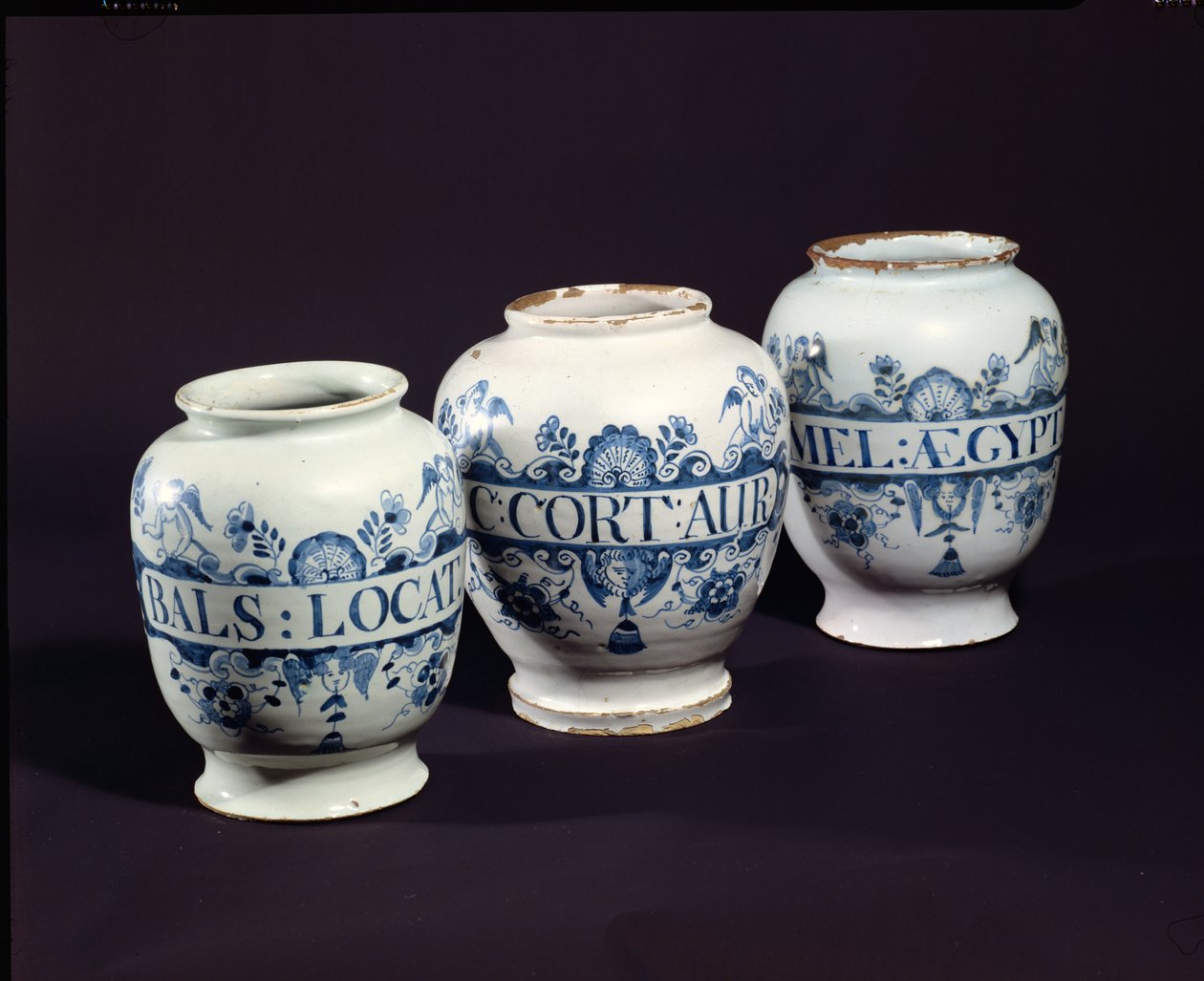 药剂师药罐，c.1740（陶瓷） 作者 英语学校