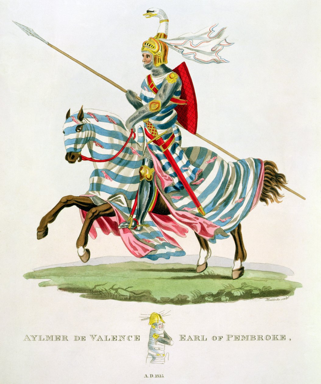 Aylmer de Valence，Pembroke伯爵（1265-1324），1315，由W. Maddocks雕刻，来自&39;Ancient Armour&39;，由Samuel Rush Meyrick，1824年 作者 英语学校