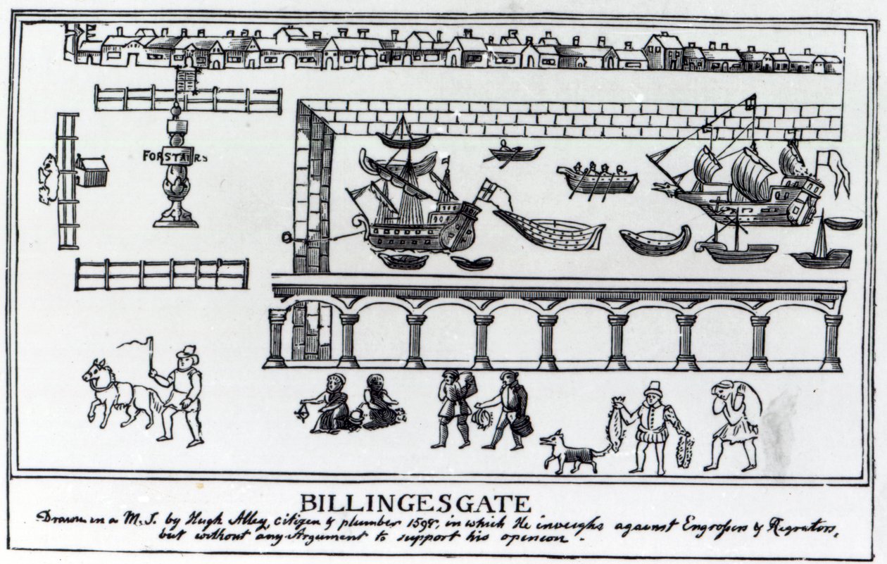 伦敦比林斯盖特市场（Billingsgate Market），来自c.1598的原始图纸 作者 英语学校