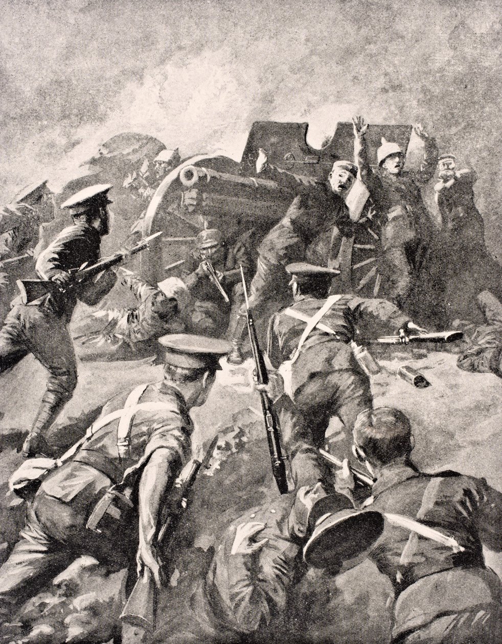 1916年在伦敦出版的“战争画报专辑”中，英国士兵刺刀向德国枪手收取费用 作者 英语学校