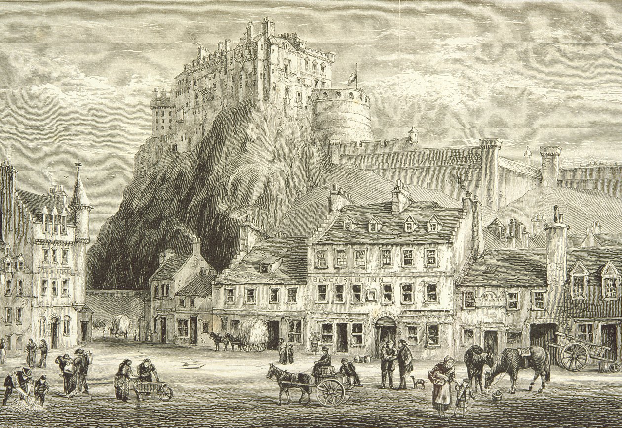 城堡和格拉斯市场，爱丁堡，1880年，来自1886年由宗教社团出版的“苏格兰图片” 作者 英语学校