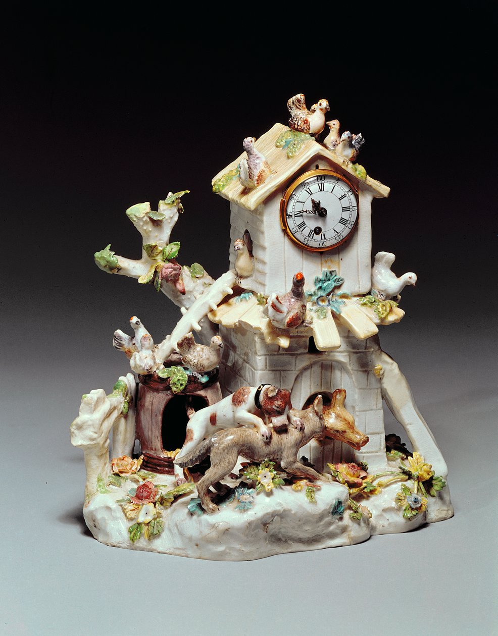 切尔西瓷器农场时钟案例，红锚时期，c.1755 作者 英语学校