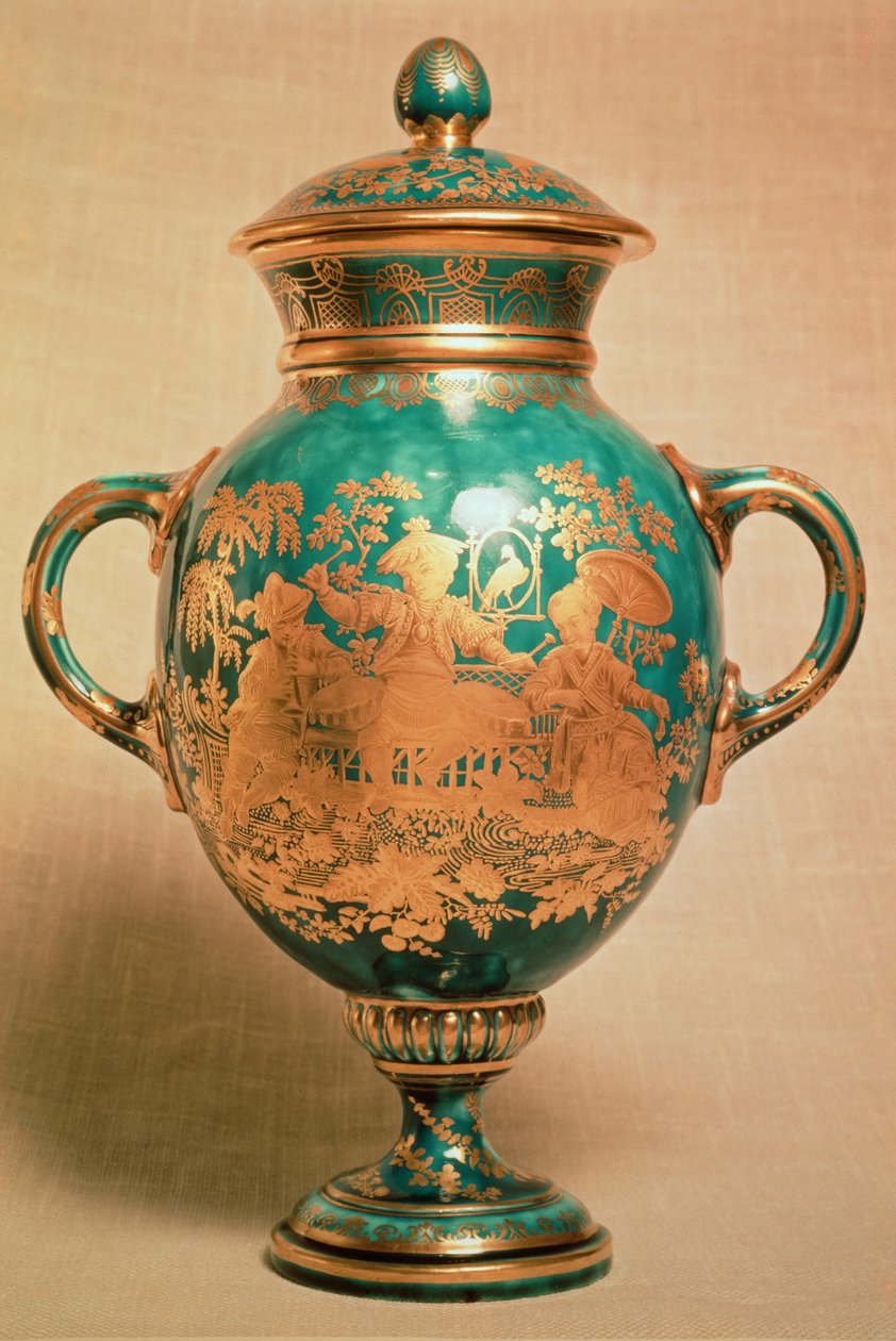 切尔西花瓶和盖子镀金中国风设计，金锚时期（1758-69） 作者 英语学校