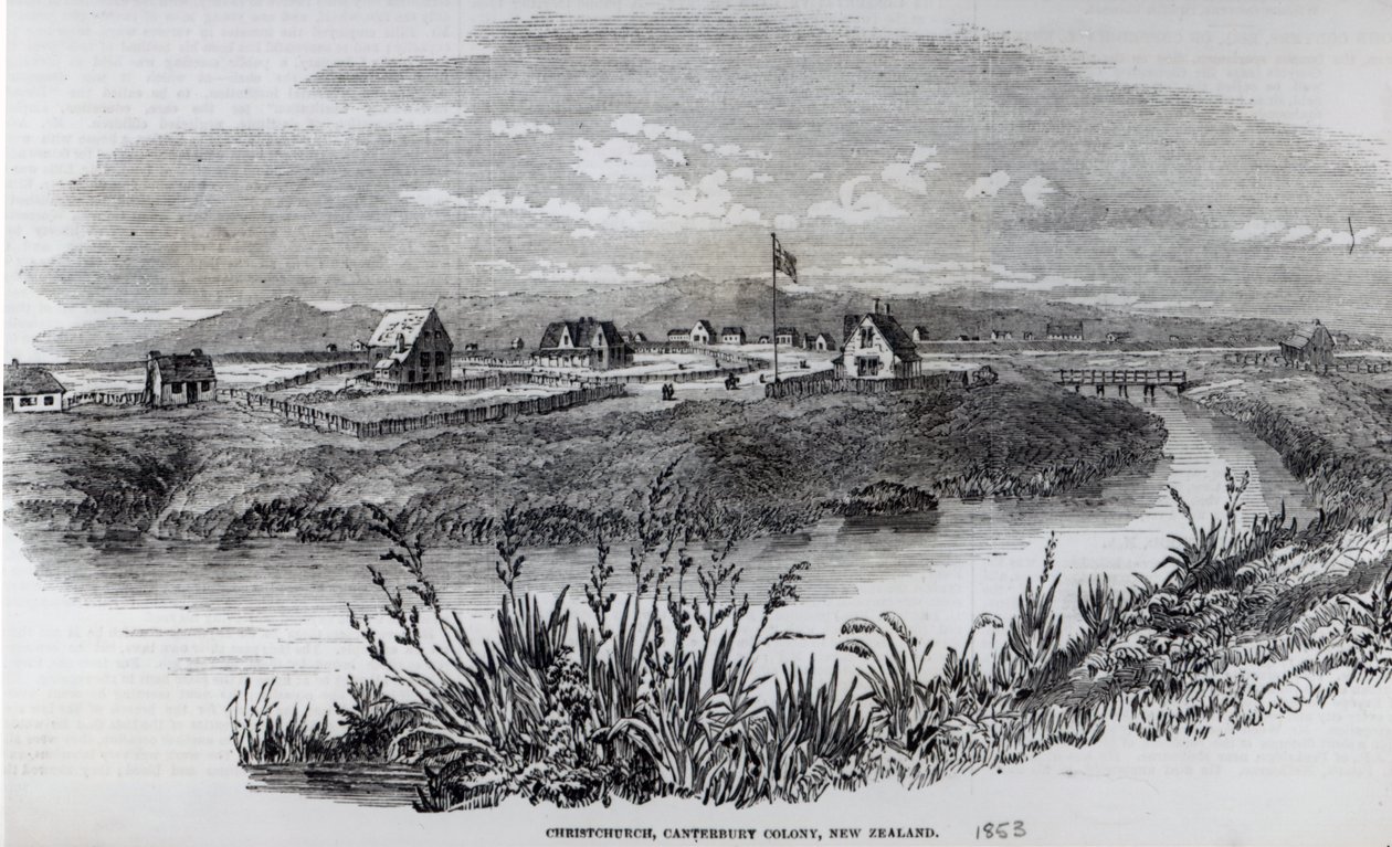 新西兰坎特伯雷殖民地基督城，来自“伦敦新闻画报”，1853年4月9日 作者 英语学校