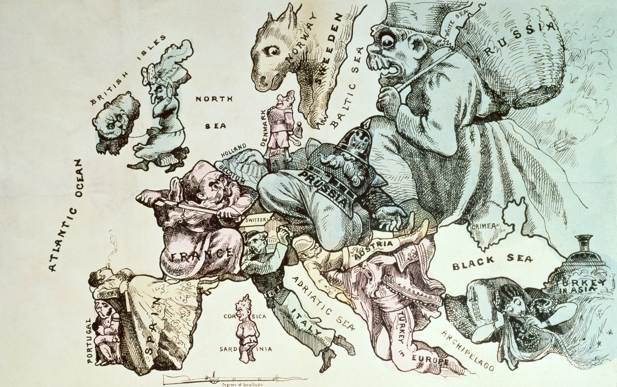 弗雷德里克罗斯的欧洲漫画地图，1870年 作者 英语学校