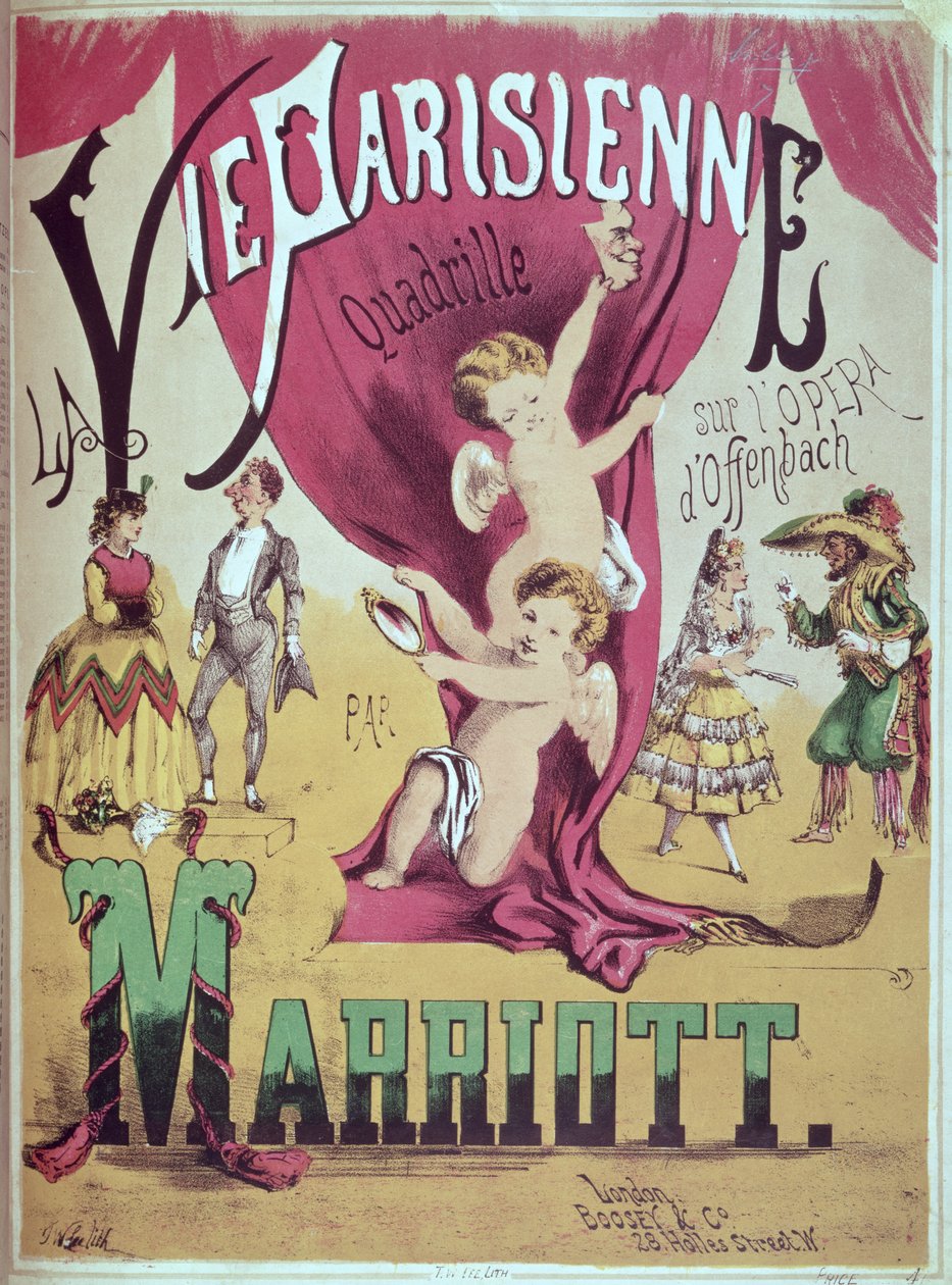 查尔斯万豪酒店的“La Vie Parisienne Quadrille”评分表封面，由TW Lee刻 作者 英语学校