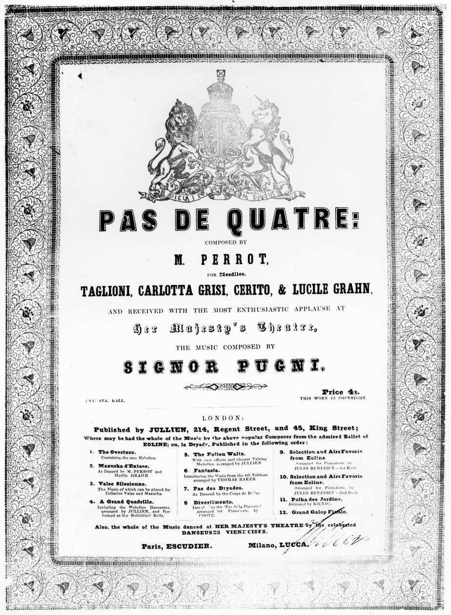 由Jules Perrot撰写的&39;Pas de Quatre&39;乐谱封面，第1845页（印刷纸） 作者 英语学校