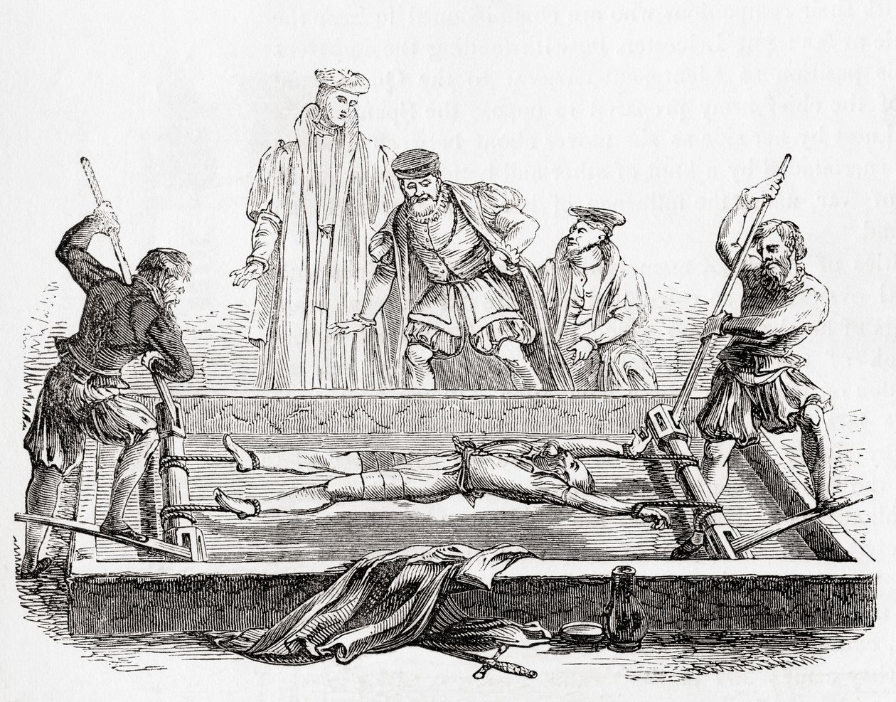 Cuthbert Simpson，也是Symson，Simson或Symion，在1558年玛丽安迫害期间，在伦敦塔的架子上折磨，来自Old England：A Pictorial Museum，pub。 1847年 作者 英语学校