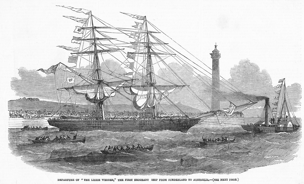 1852年8月7日，“The Illustrated London News”从桑德兰飞往澳大利亚的第一艘移民船“Lizzie Webber”出发 作者 英语学校