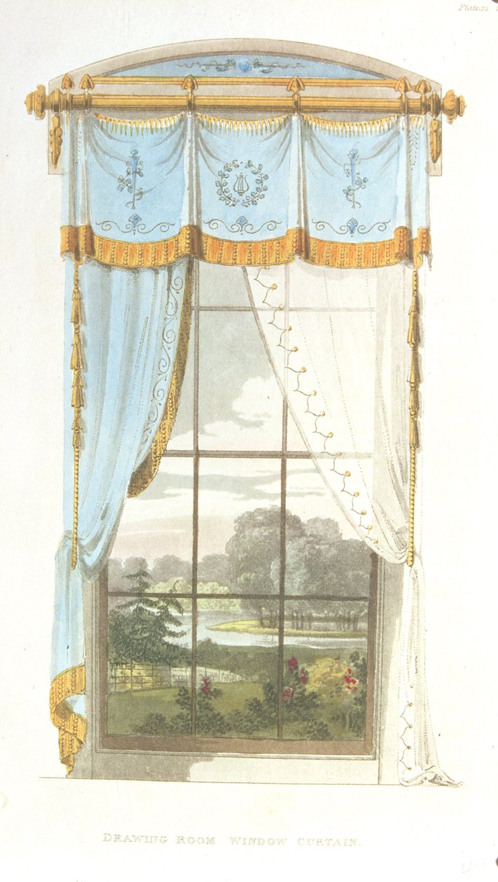 绘画室窗帘，来自Ackermanns Repository of Arts的72号板，于1815年出版 作者 英语学校