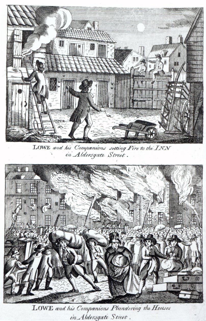 1790年5月16日，爱德华罗威和他的同伴放火烧毁了阿尔德斯盖特街上的旅馆并掠夺了房屋 作者 英语学校