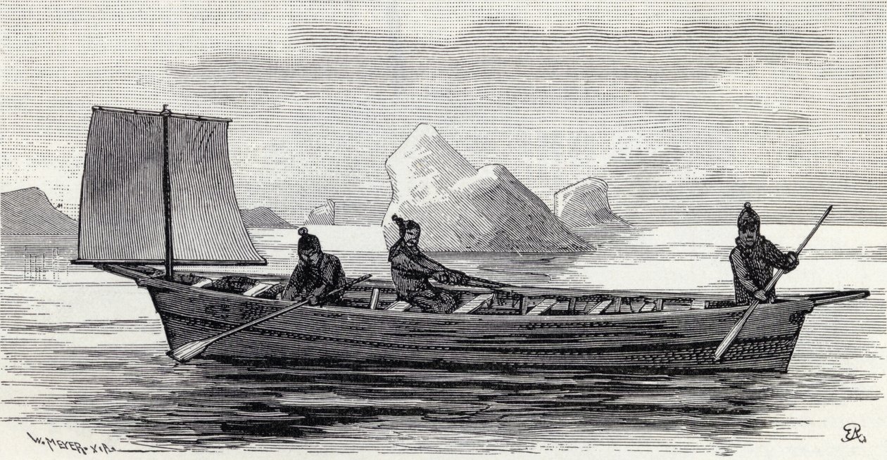 爱斯基摩人在umiak，来自“英国画报杂志”，1891-92 作者 英语学校
