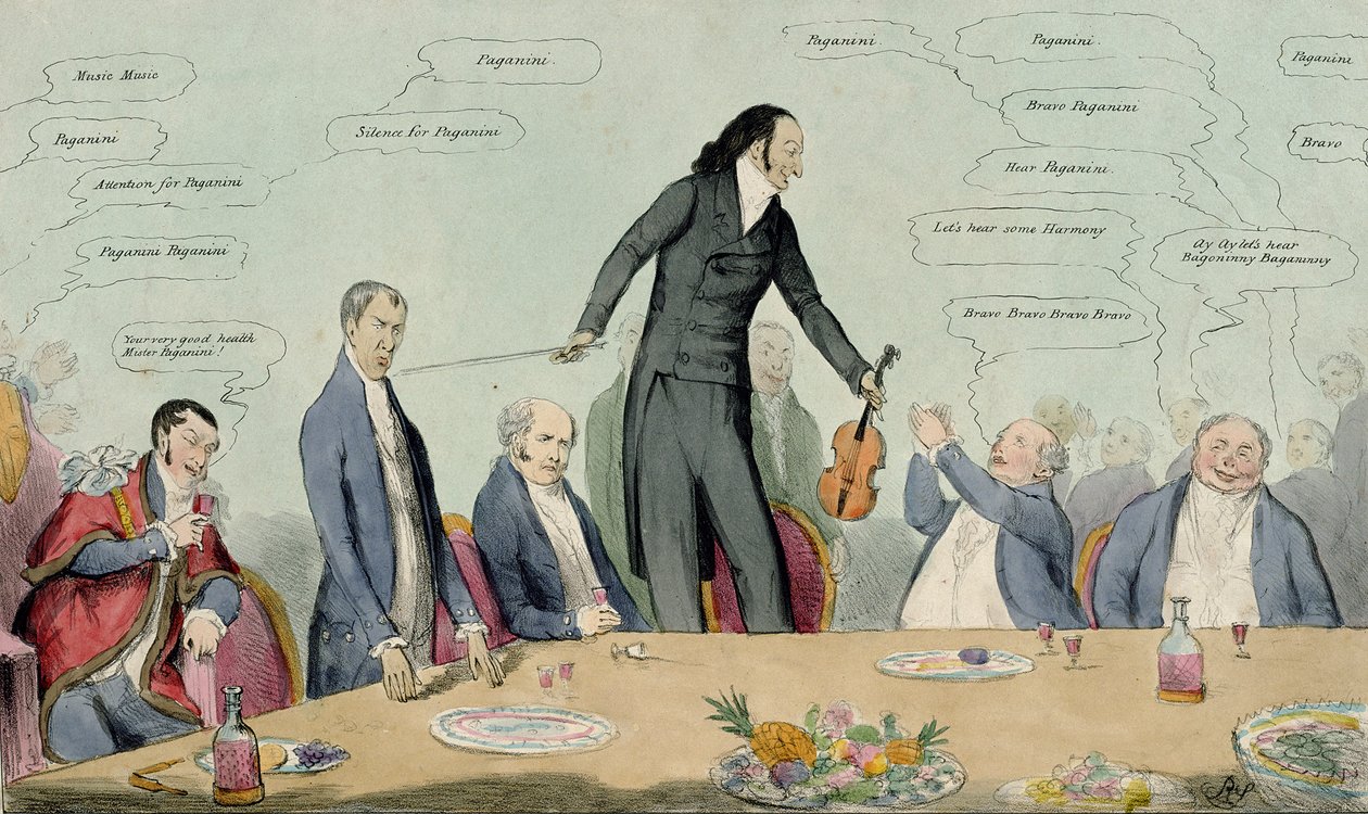 Fiddlestick与Broomstick，Niccolo Paganini漫画，酒吧。作者：Thomas McLean，1831年（彩色蚀刻） 作者 英语学校