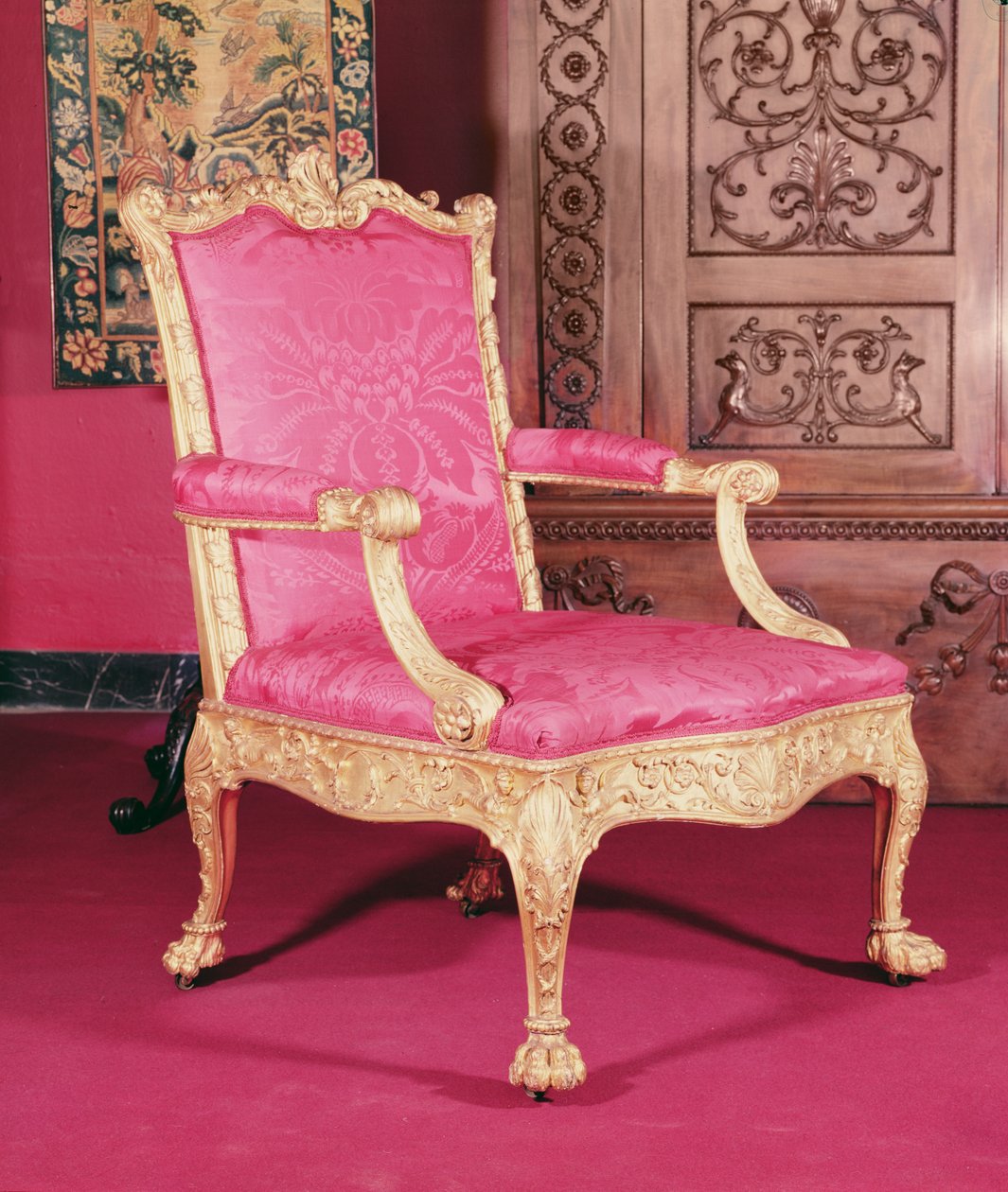 由Robert Adam和Thomas Chippendale设计的镀金扶手椅，1764年 作者 英语学校