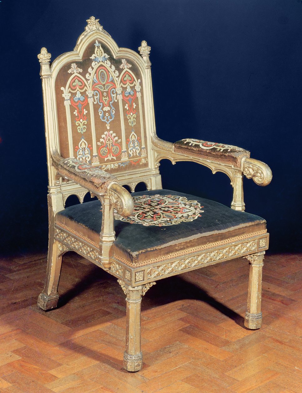 哥特式扶手椅，1830年（镀金山毛榉） 作者 英语学校