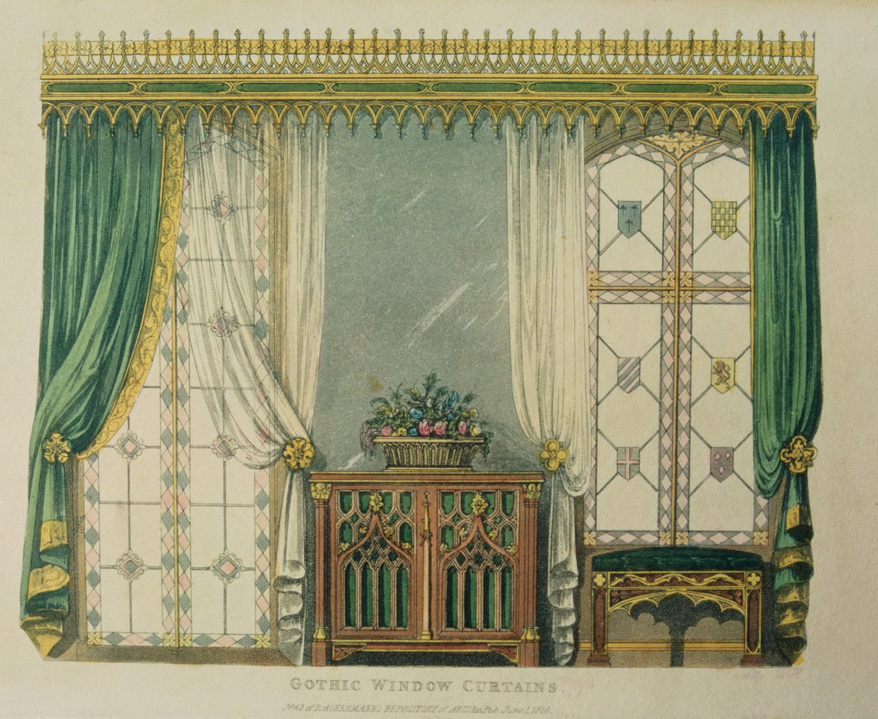 Gothic Window Curtains，来自Ackermanns Repository of Arts的第161页，于1816年出版 作者 英语学校