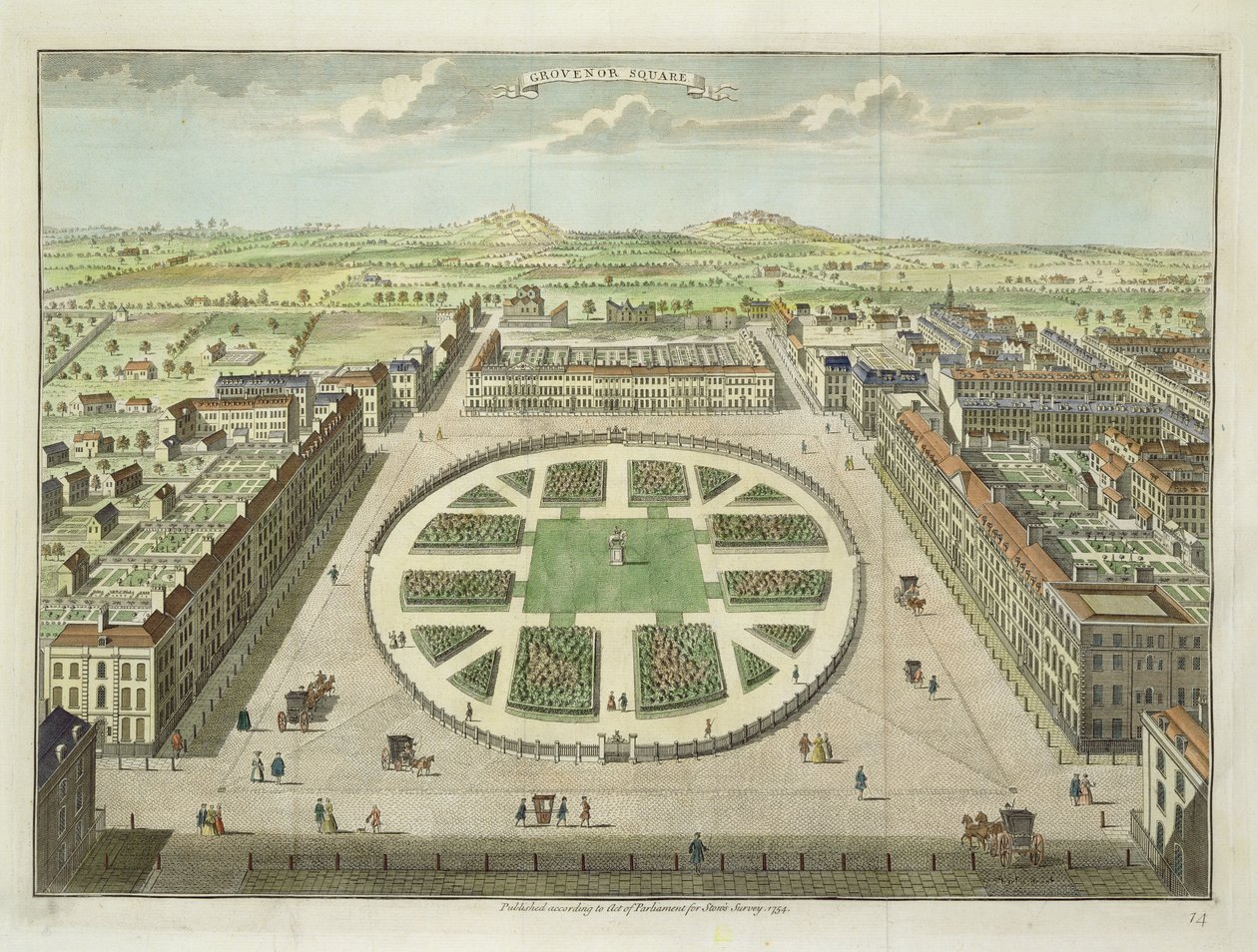格罗夫纳广场，伦敦Stows Survey，酒吧。 1754 作者 英语学校