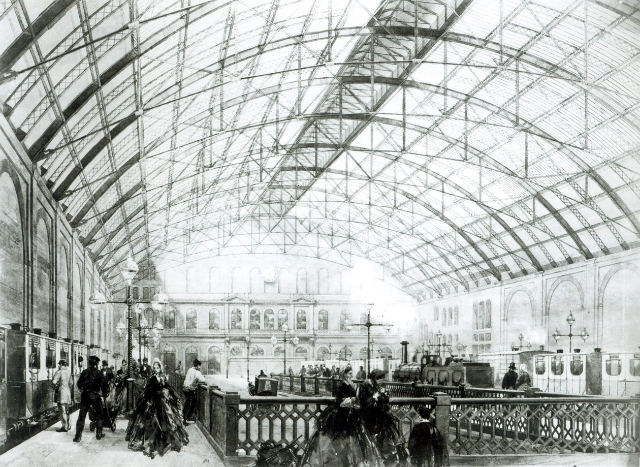查林十字车站的内部，由凯尔兄弟雕刻，1864年 作者 英语学校