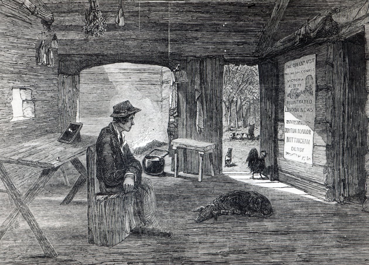 澳大利亚定居者小屋的内部，来自&39;The Illustrated London News&39;，1849 作者 英语学校