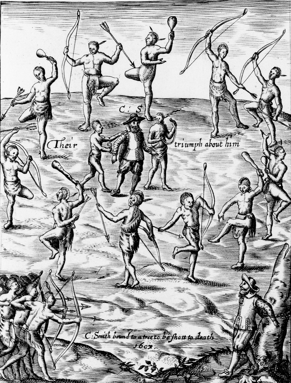 约翰史密斯在1607年，1624年被弗吉尼亚州的美国土着人俘虏并受到死亡威胁（详情为105033） 作者 英语学校