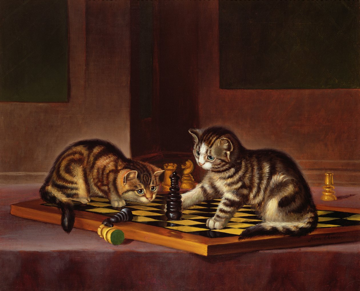 小猫下棋，1860年 作者 英语学校