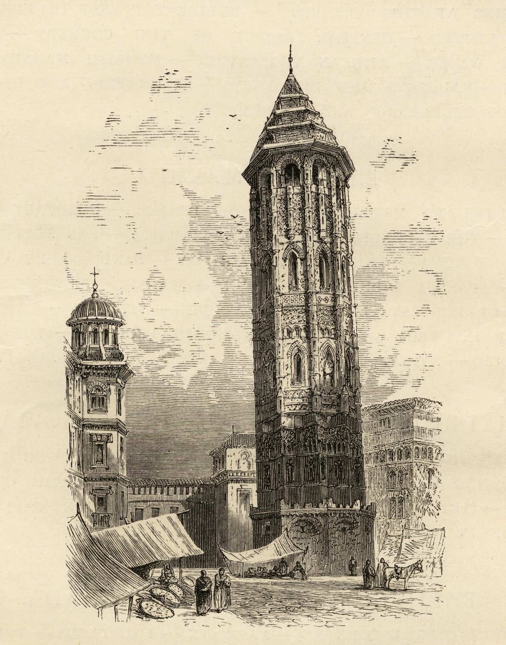 斜塔Saragossa，来自&39;西班牙图片&39;的插图由Samuel Manning牧师 作者 英语学校