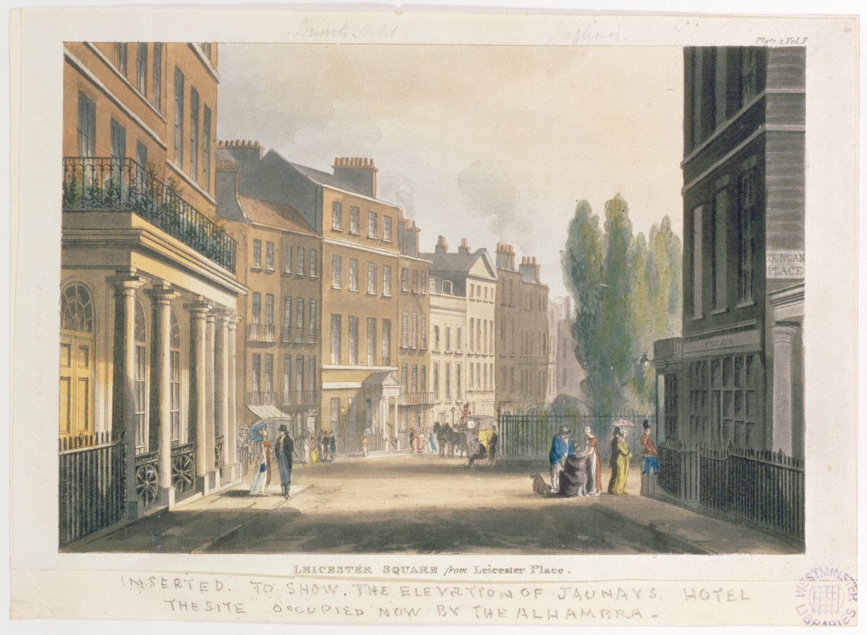 伦敦莱斯特广场的莱斯特广场，1812年Ackermanns Repository of Arts第7卷第2页（aquatint） 作者 英语学校