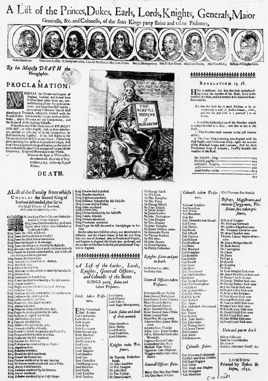 1652年，那些忠于苏格兰国王的人被列入囚犯和囚犯的名单 作者 英语学校