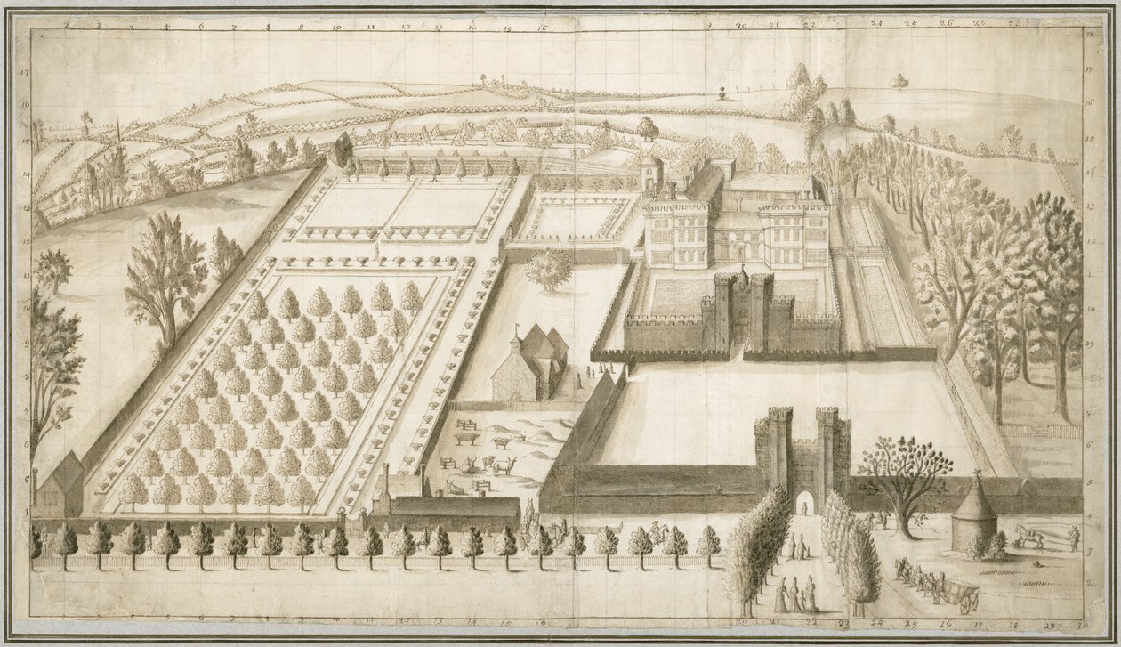 Lullingstone城堡，c.1670（笔和墨水在纸上洗） 作者 英语学校