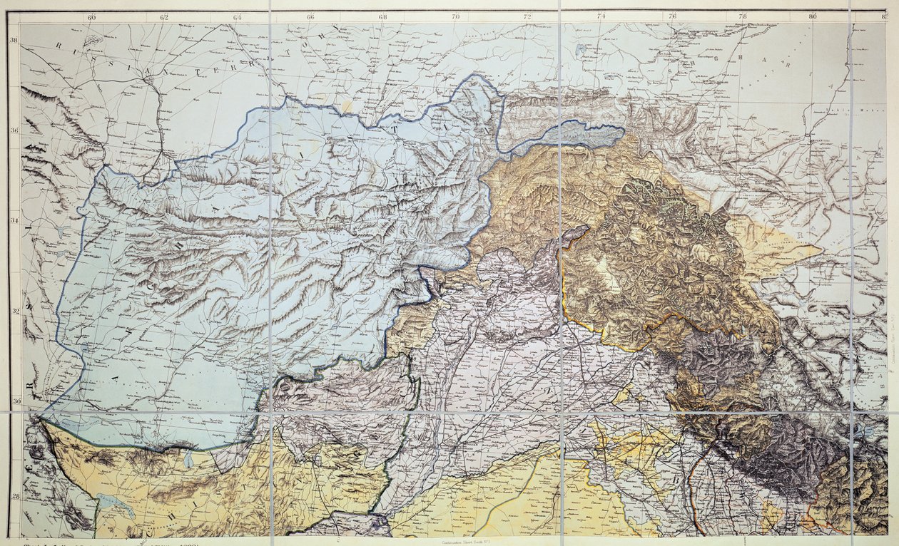 阿富汗地图，1898年（彩色雕刻） 作者 英语学校