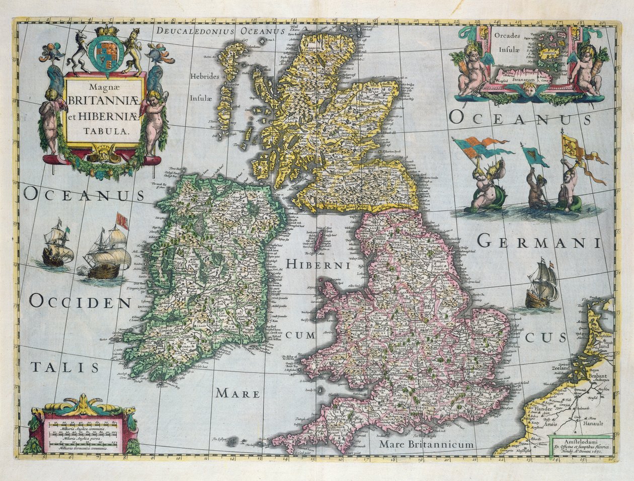 英国地图，1631年（手工彩色雕刻） 作者 英语学校