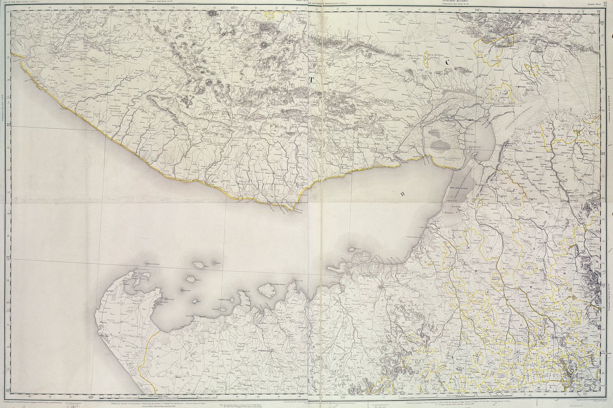 Cutch和Kathiawar地图，由印度总检察长GC de Pree上校指挥，1885年印度测量师 作者 英语学校