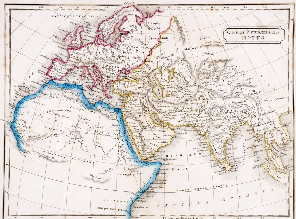 欧洲北非和西亚地图，Orbis Veteribus Notus，来自“古代地理图谱”，由Samuel Butler出版，伦敦出版，c.1829 作者 英语学校