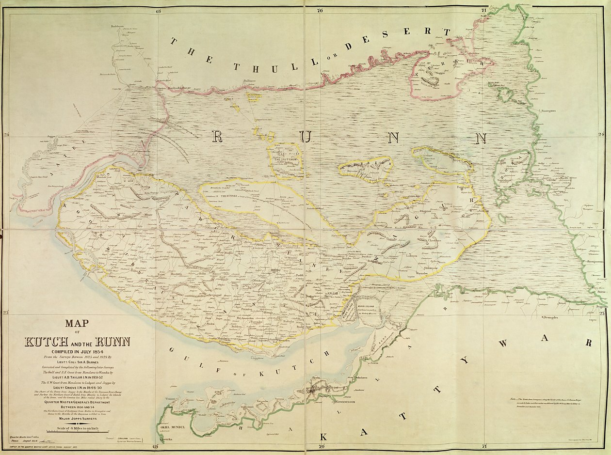 Kutch和Runn地图，印度，1854年 作者 英语学校