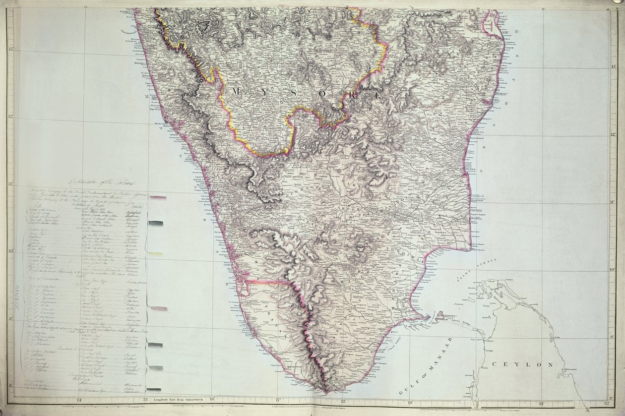 印度南部地图，1816年（手工彩色雕刻） 作者 英语学校