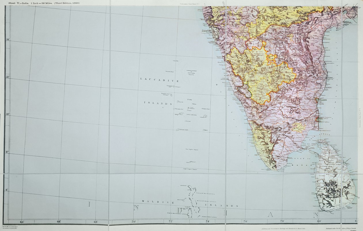 印度南部地图，1898年（彩色石版画） 作者 英语学校