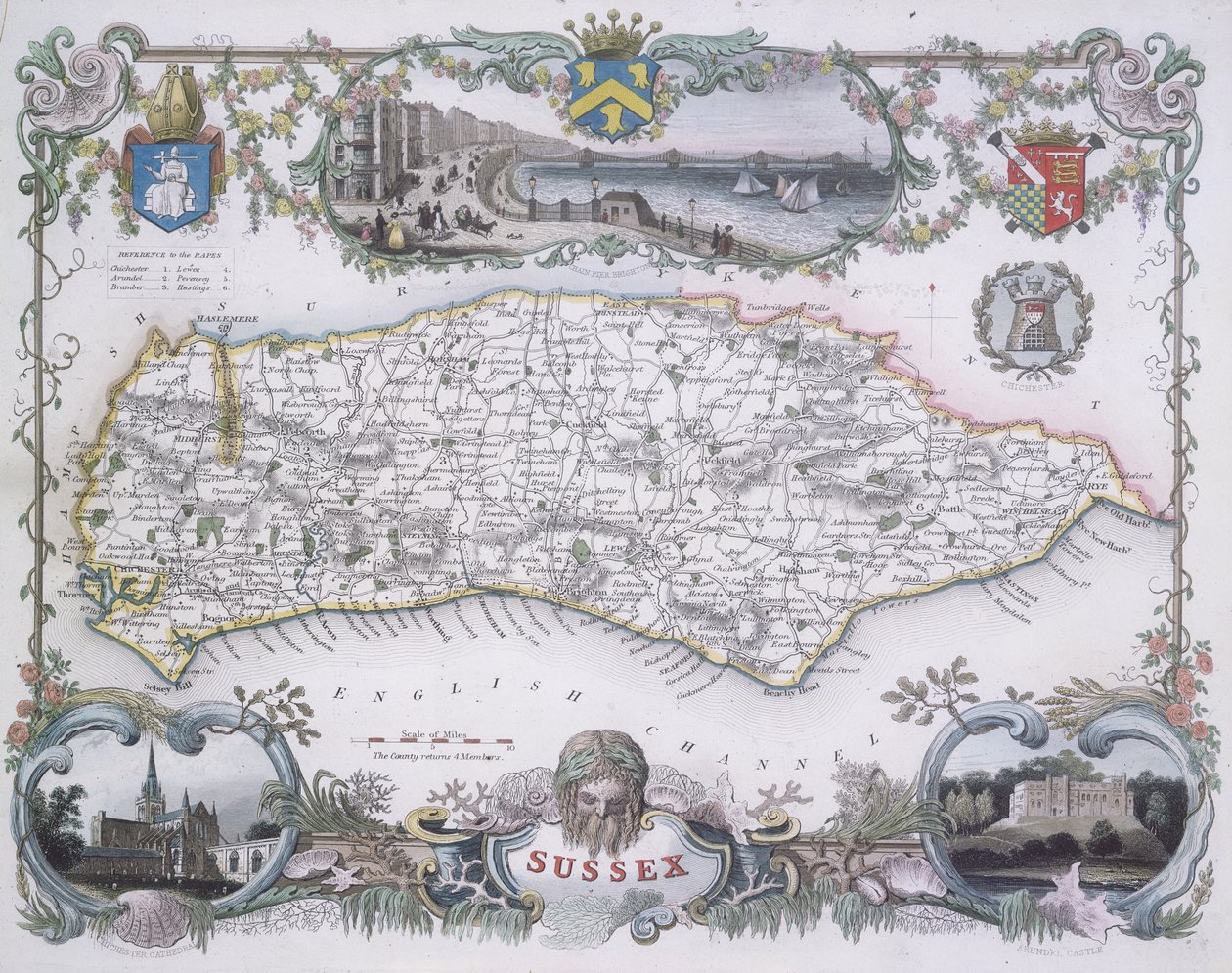 苏塞克斯地图（彩色雕刻） 作者 英语学校