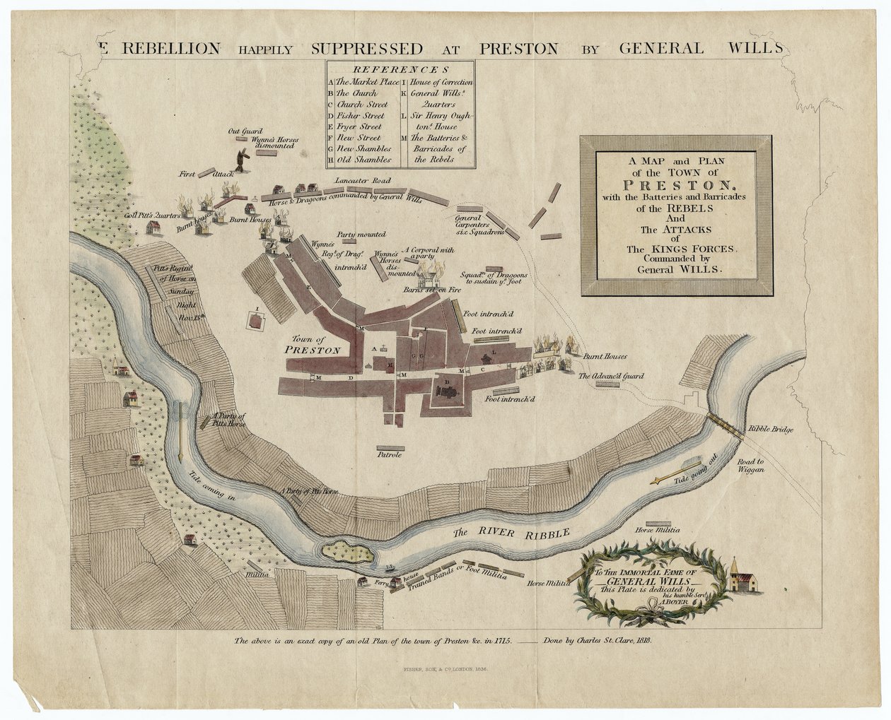 1818年普雷斯顿战役地图，1818年（手工彩色雕刻） 作者 英语学校