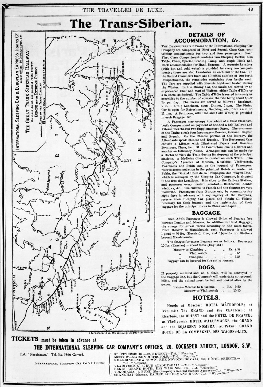 跨西伯利亚铁路地图，由J. Bartholomew und Co.制作，c.1920 作者 英语学校