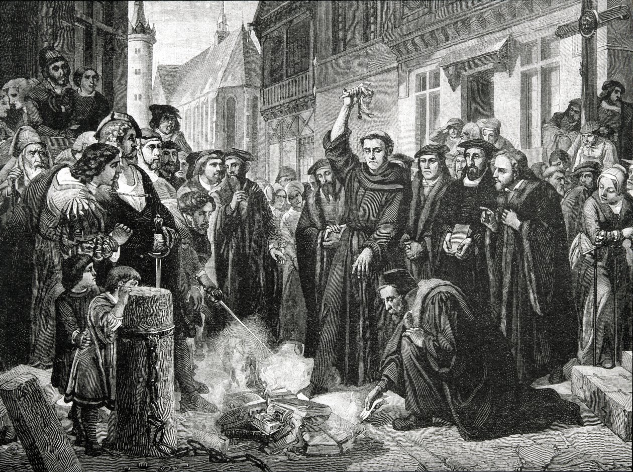 马丁路德（1483-1546）于1521年公开焚烧教皇的公牛 作者 英语学校