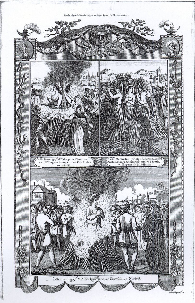 1557年，约翰·福克斯（John Foxe）的“使徒行传”（Acts and Monuments）版本（1516-87）烧毁了男人和女人。 作者 英语学校