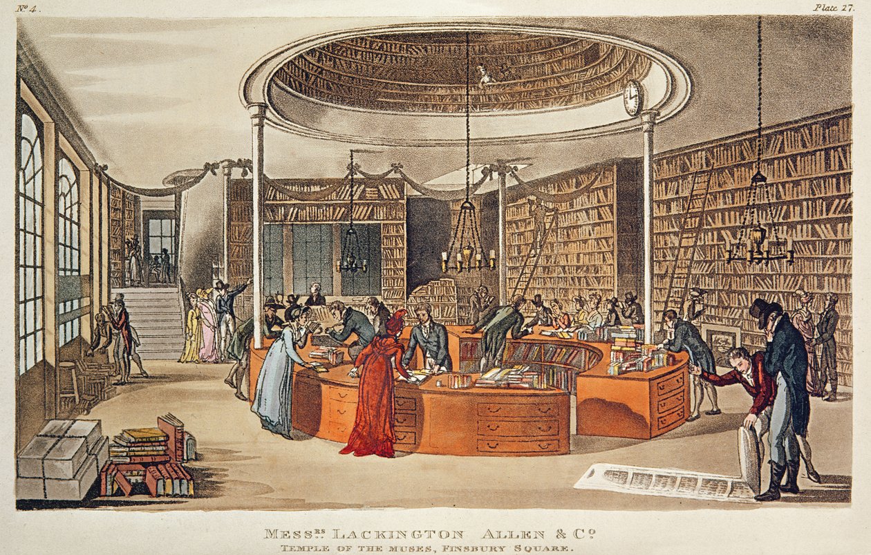 Messrs.Lackington，Allen und Co.缪斯神庙，芬斯芬顿广场，伦敦，1809年（手工彩色蚀刻与aquatint） 作者 英语学校