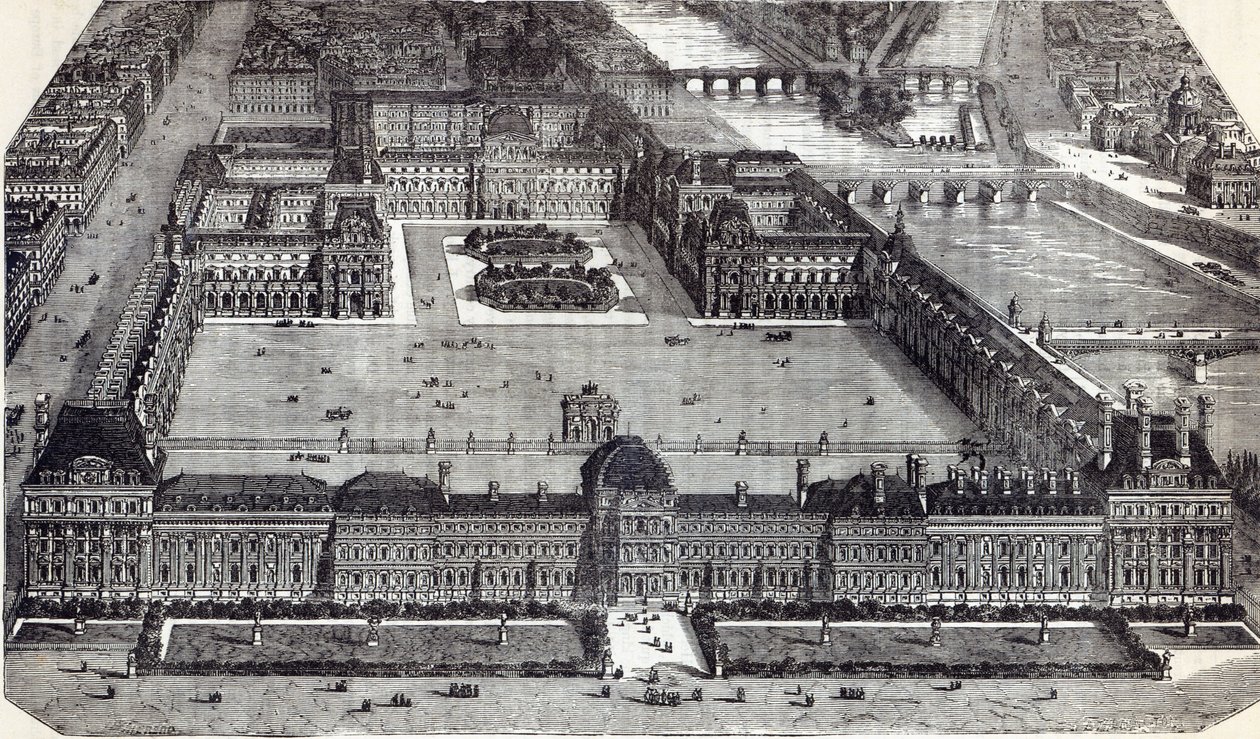 杜伊勒里宫和卢浮宫的现代景观，巴黎，1845年 作者 英语学校