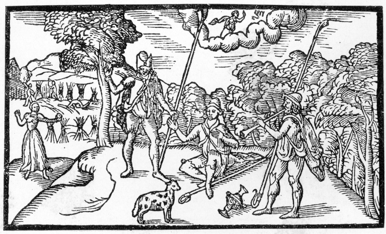 8月，来自Edmund Spenser（1552-99）的“Shepheardes日历”，原始传真于1579年出版 作者 英语学校