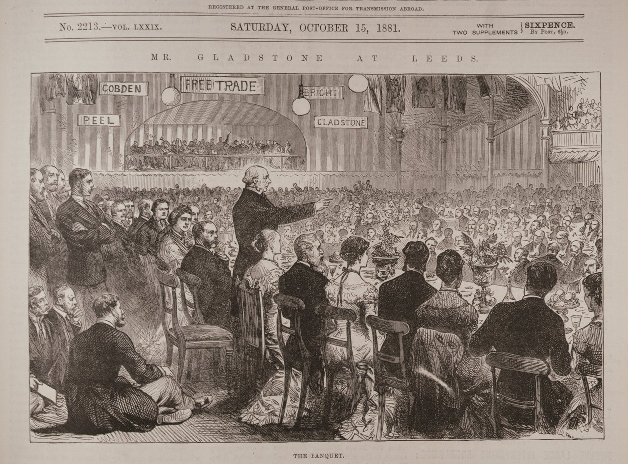 格拉德斯通先生在利兹：宴会上，来自“伦敦新闻画报”，1881年10月15日 作者 英语学校