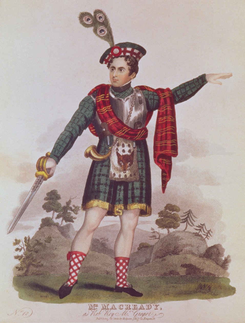Macready先生扮演Rob Roy Macgregor的角色，来自Walter Scott爵士小说“Rob Roy”的戏剧化。 1823 作者 英语学校