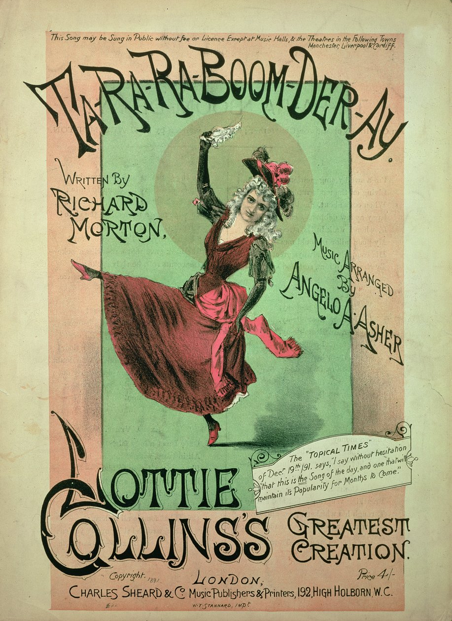 Ta-Ra-Ra-Boom-Der-Ay的音乐封面，由Charles Sheard＆Co出版，1891年 作者 英语学校