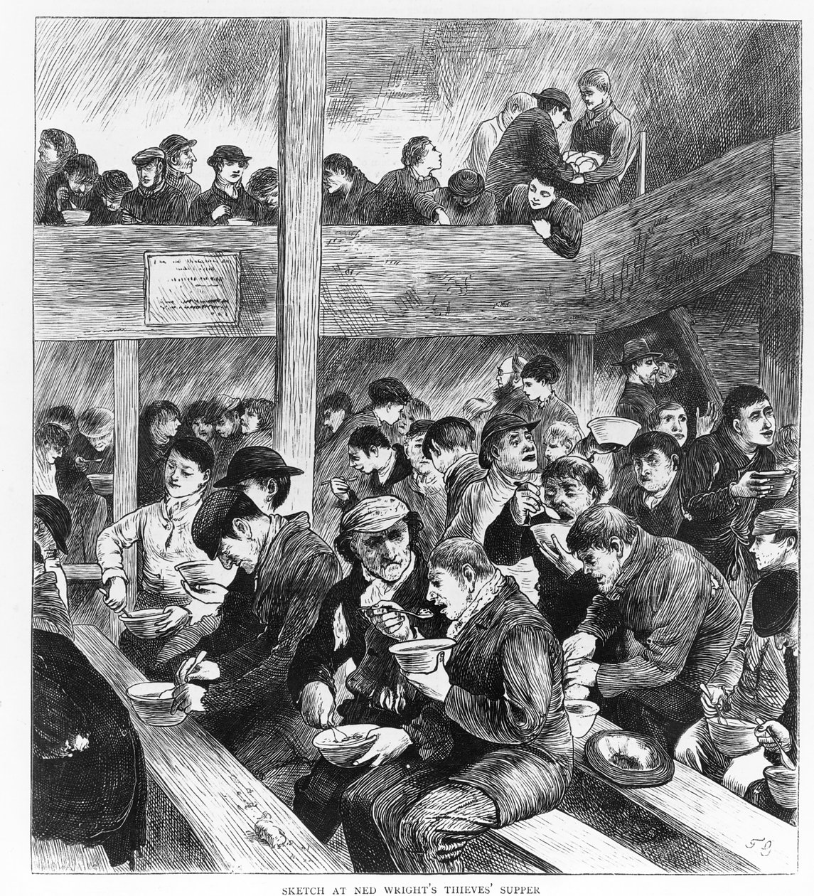 Ned Wright的盗贼晚餐，于1870年2月26日星期六在“The Graphic”报纸上发表 作者 英语学校